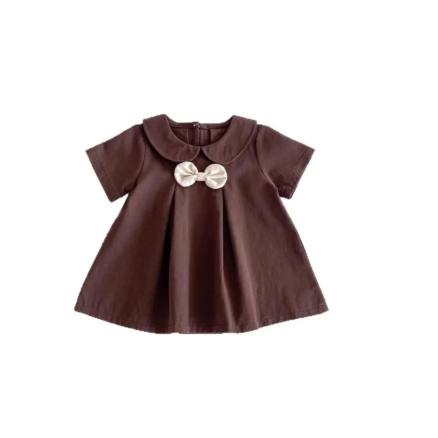 Korean Children's Clothing 2025 Summer New Style College Style Baby Girl Bow Cute Doll Collar Princess Dress