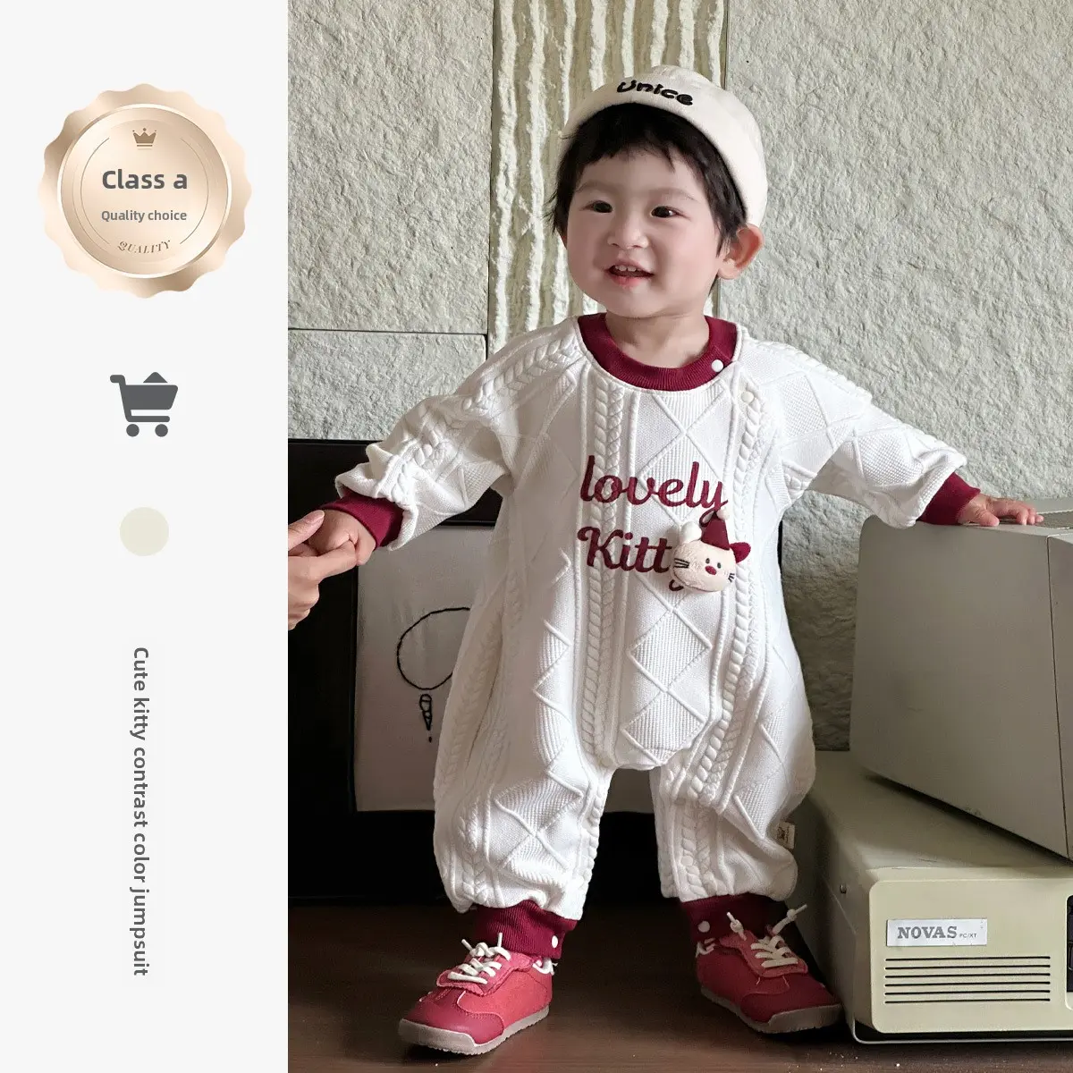 Baby Cute Jumpsuit 2025 Spring and Autumn New Outing Baby Letter Crawler Clothing Children's Western Style Long Sleeved Jumpsuit