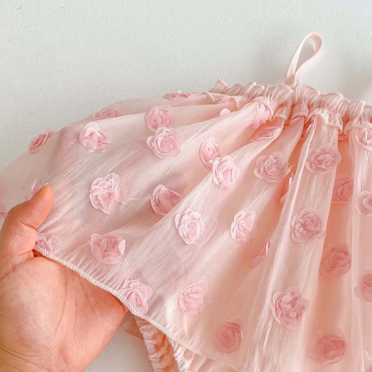 Summer New Suspender Bag Fartha Dress Thin Pink Embroidered Jumpsuit Baby Children Baby Full Moon Princess Dress
