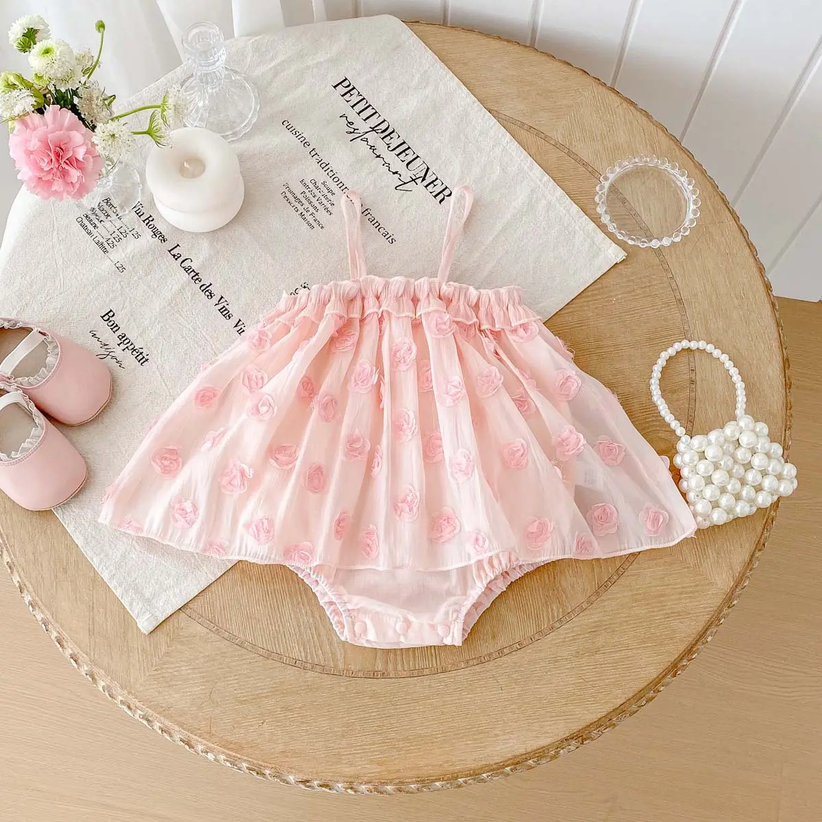 Summer New Suspender Bag Fartha Dress Thin Pink Embroidered Jumpsuit Baby Children Baby Full Moon Princess Dress