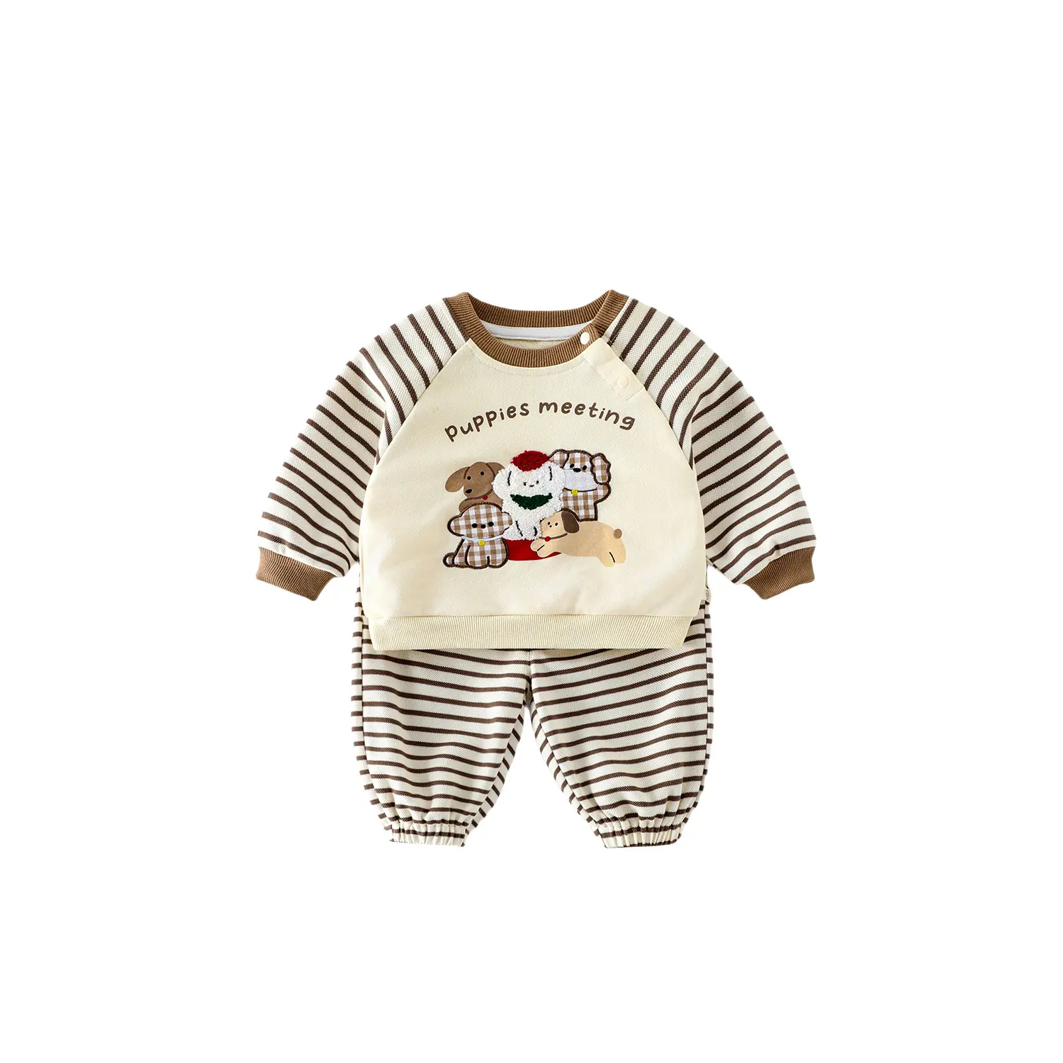 Children's Stripe Set 2025 New Autumn Boys' Fashion Embroidered Cartoon Hoodie Baby Pants Two Piece Set
