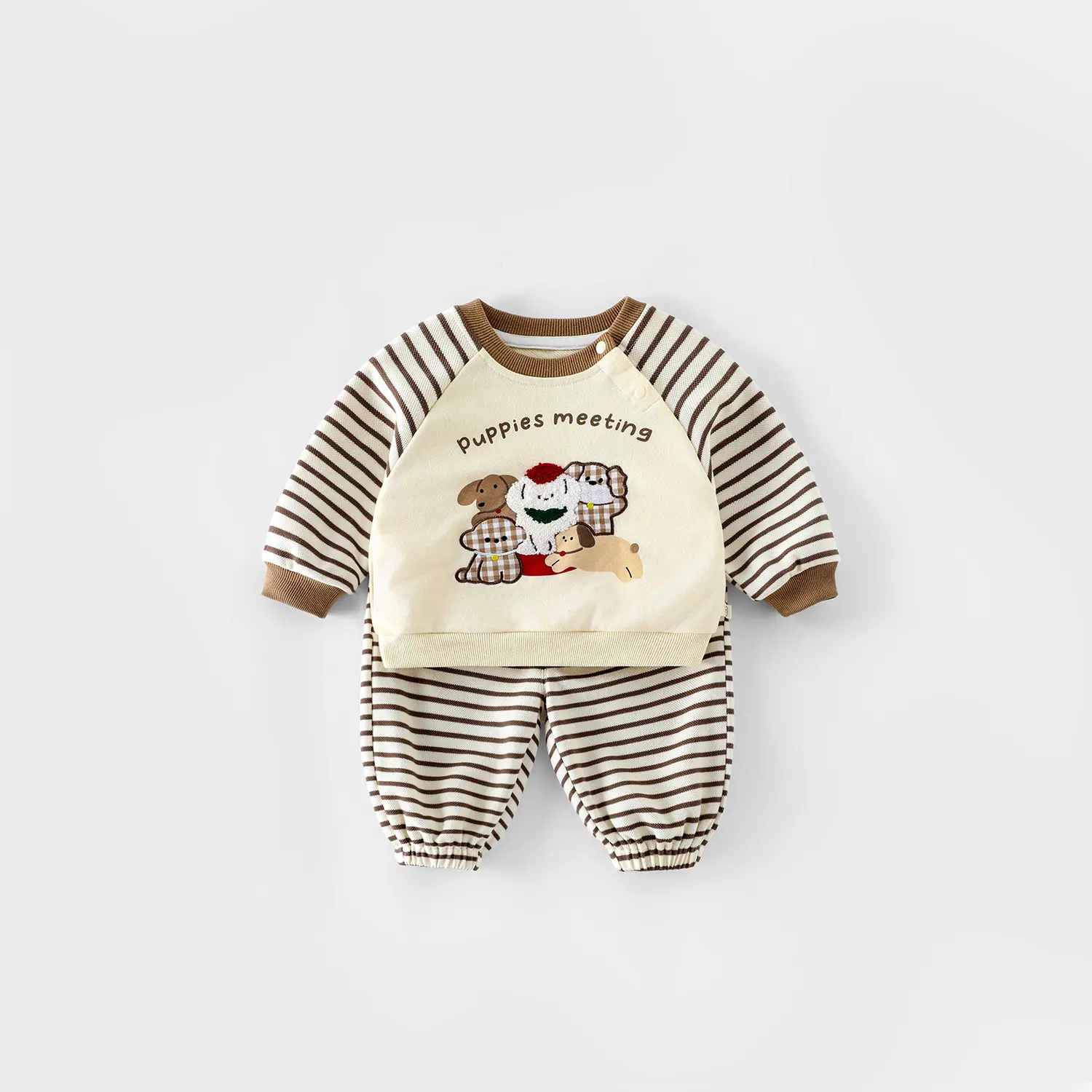 Children's Stripe Set 2025 New Autumn Boys' Fashion Embroidered Cartoon Hoodie Baby Pants Two Piece Set