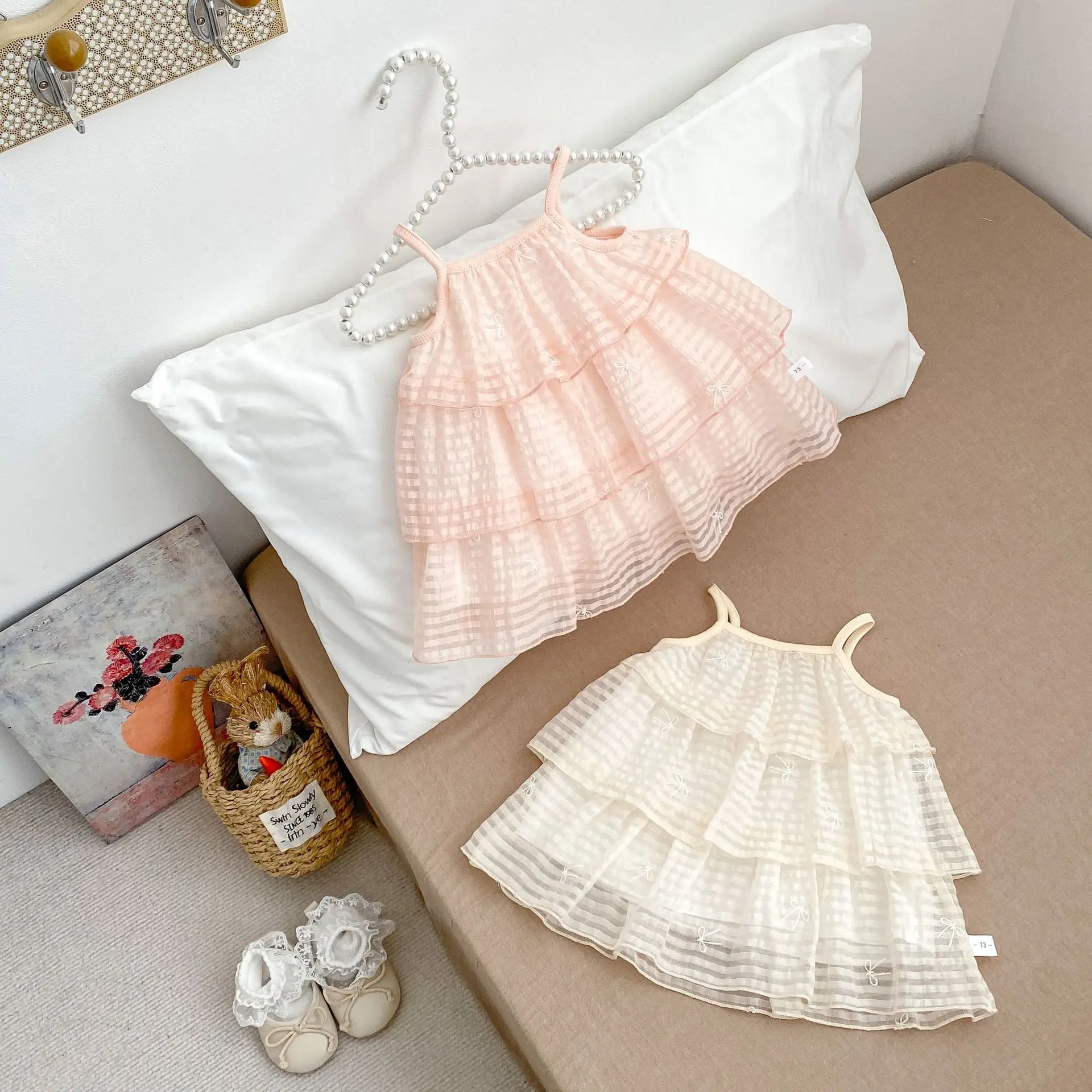 INS New Girls' Suspender Cake Dress, Fashionable Bow Princess Dress, Baby Girl's Stylish Summer Dress