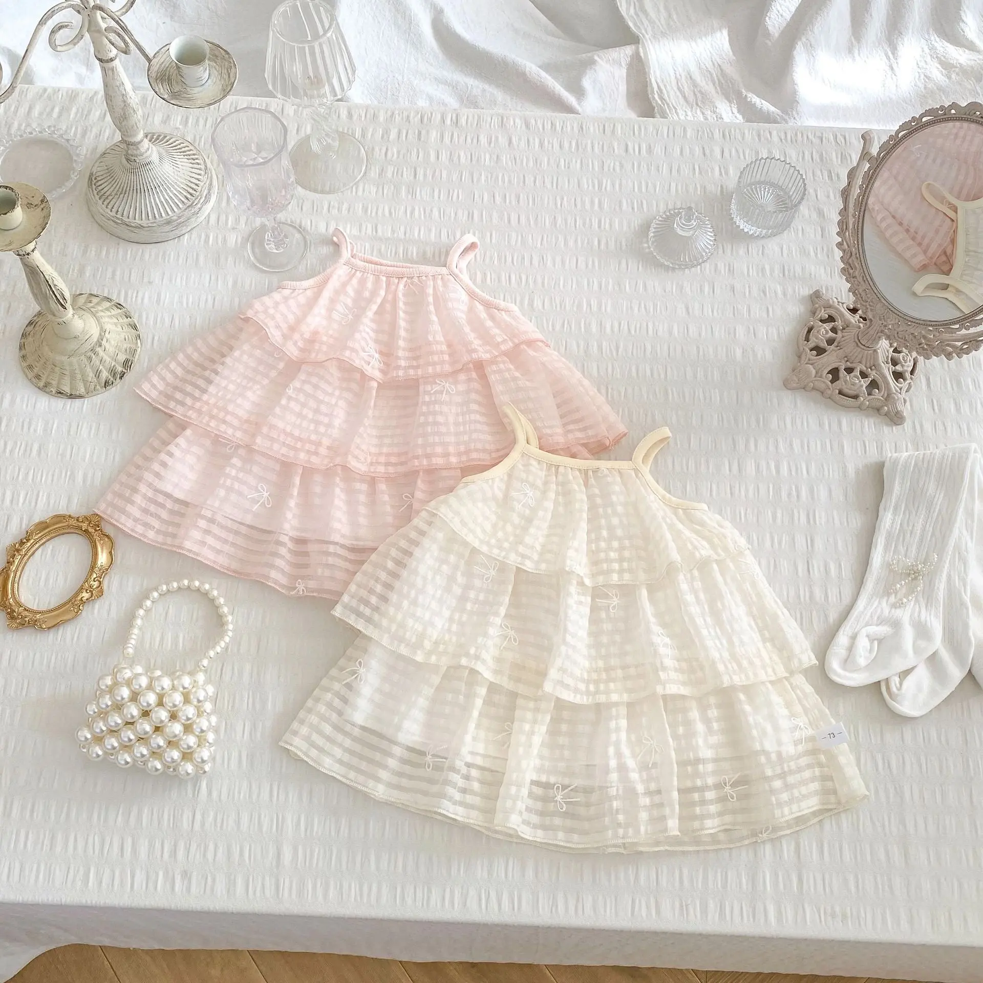 INS New Girls' Suspender Cake Dress, Fashionable Bow Princess Dress, Baby Girl's Stylish Summer Dress