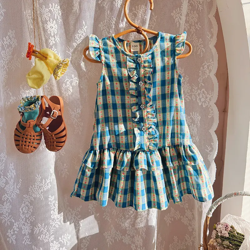 2025 Summer New Korean Children's Clothing Girls' Dress Checkered Skirt Children's Cake Skirt Princess Skirt