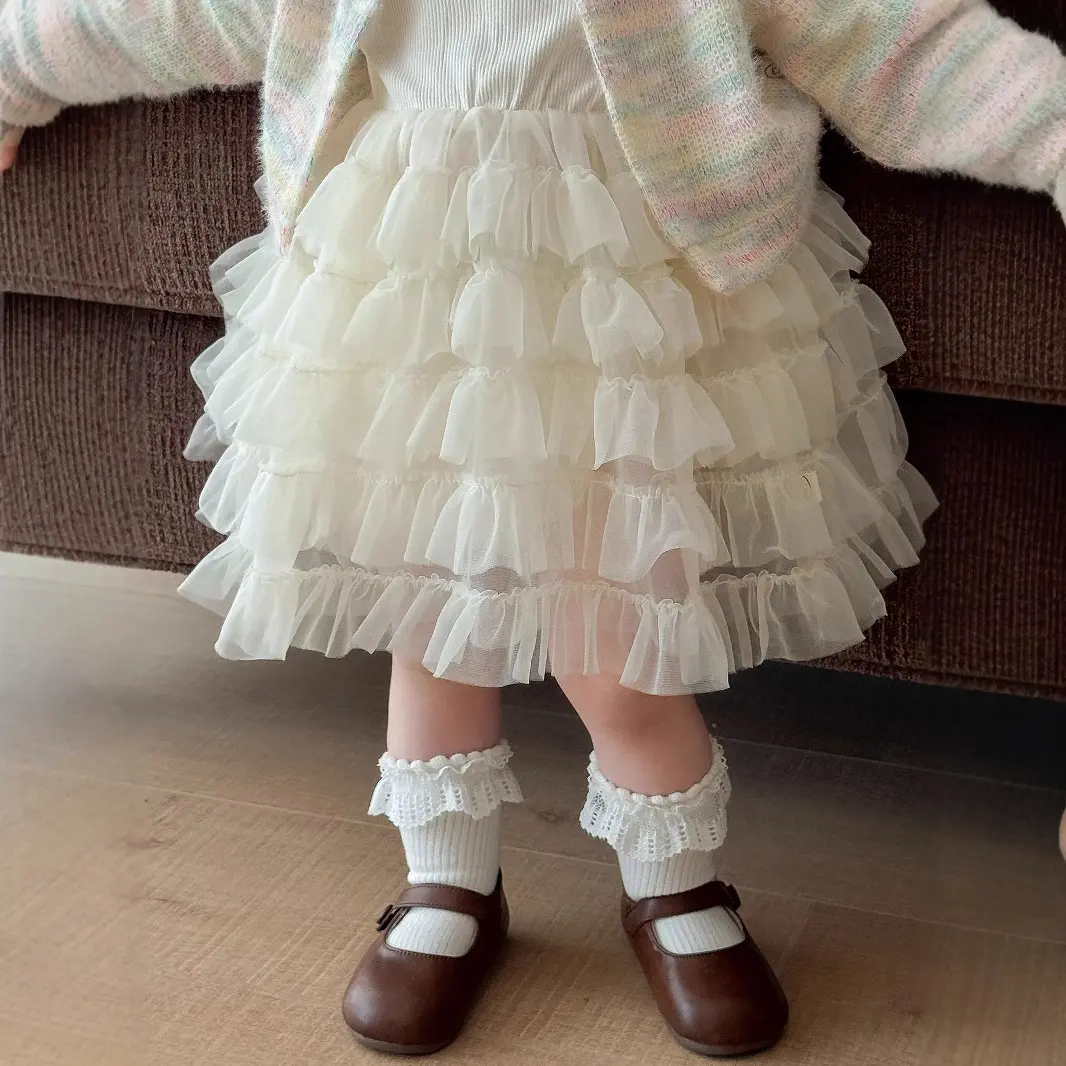 Girls' Solid Color Cake Skirt 2025 New Autumn Baby Korean Edition Mesh Dress Children's Cute Princess Skirt