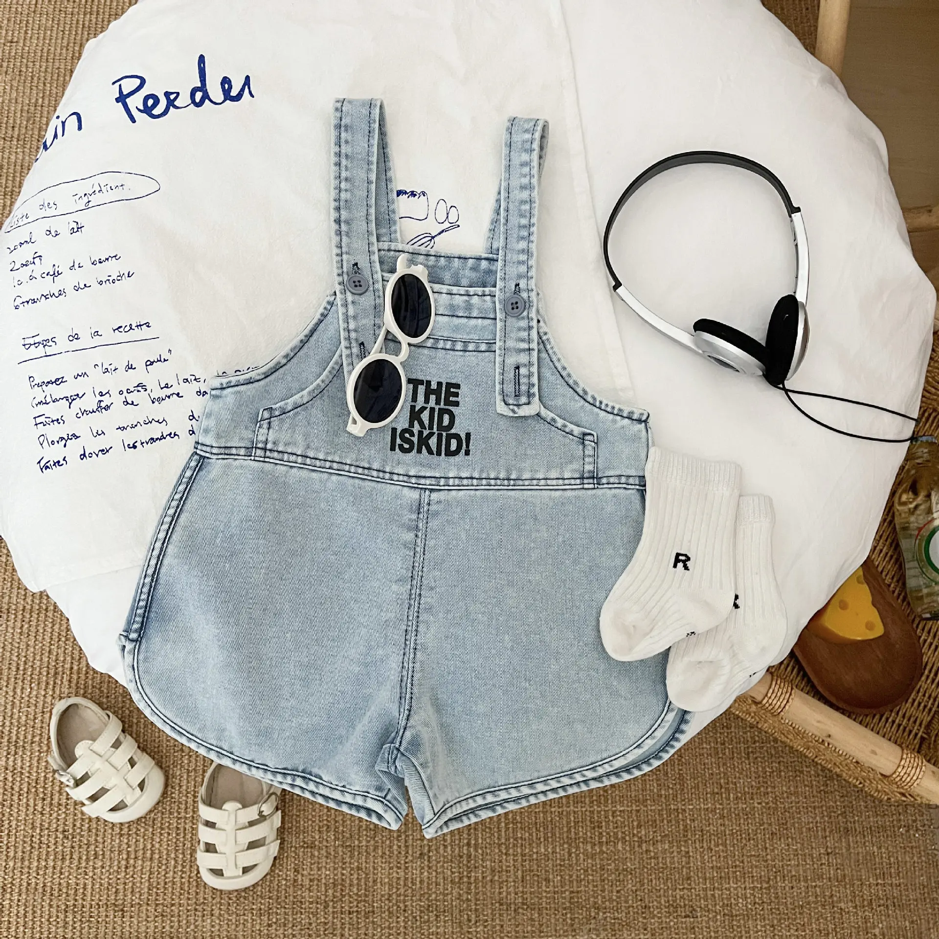 Korean Version Baby Clothes Summer Boys and Girls Baby Denim Shoulder Shorts Jumpsuit Newborn Short Sleeved Crawling Suit Thin