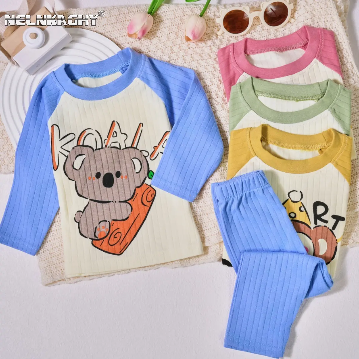 2025 Spring New in Kids Baby Girls Boys Coton 100% Clothing Set 2pcs 3M-6Y , Children Cartoon Top + Pants Toddler Homewear