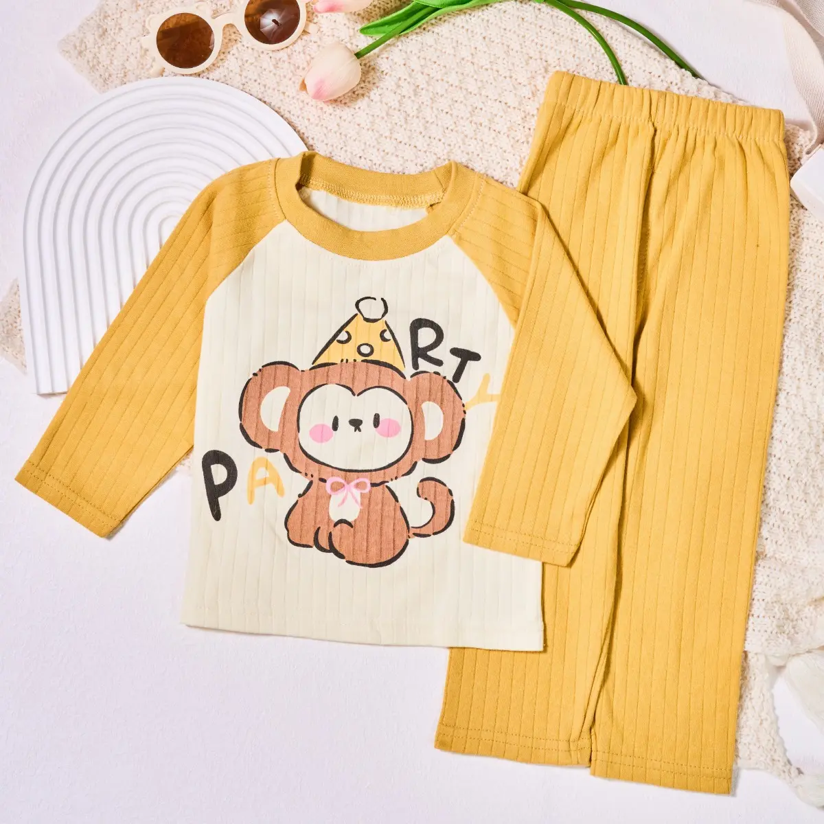 2025 Spring New in Kids Baby Girls Boys Coton 100% Clothing Set 2pcs 3M-6Y , Children Cartoon Top + Pants Toddler Homewear