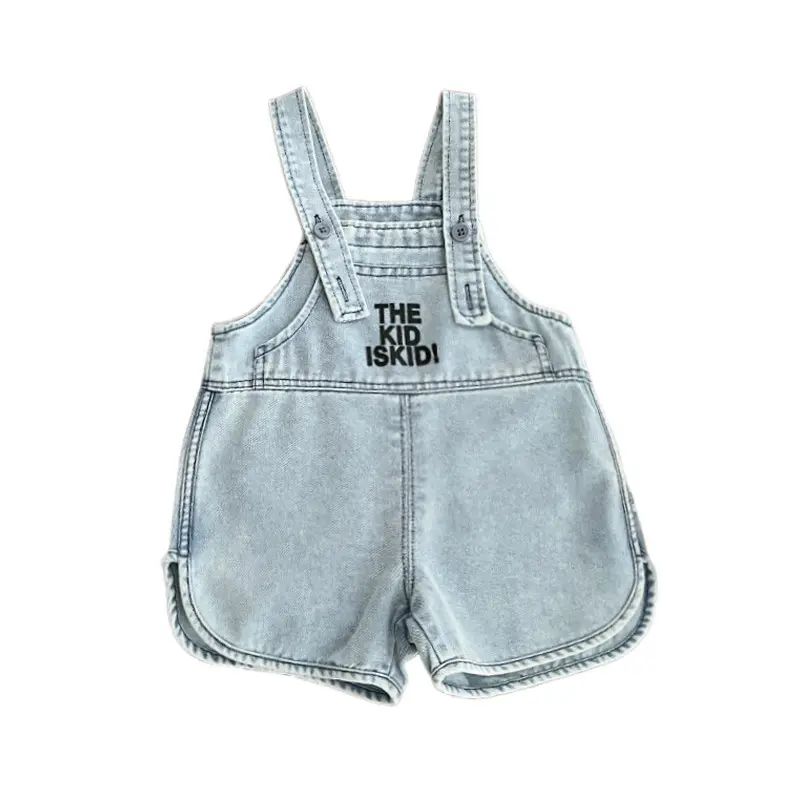 Korean Version Baby Clothes Summer Boys and Girls Baby Denim Shoulder Shorts Jumpsuit Newborn Short Sleeved Crawling Suit Thin