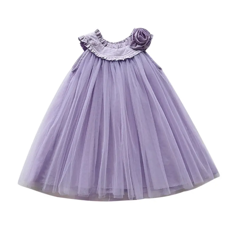 Vacation Style Camisole Mesh Girls' Dress Princess Dress 2025 Summer Style Rose Children's Fluffy Skirt Beach Skirt