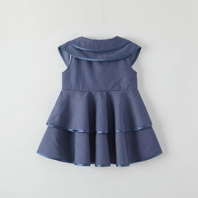 Girls' Skirt Summer Children's Wear 2025 British Retro Little Princess Dress Deep Blue Multi Layer Skirt Children's Skirt