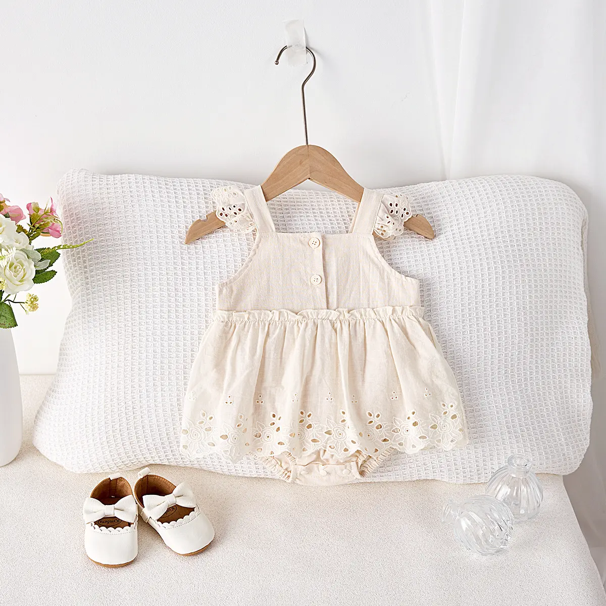 INS Summer Embroidered Lace Camisole for Infants and Young Children, Dress for Girls, Jumpsuit for Outdoor Climbing