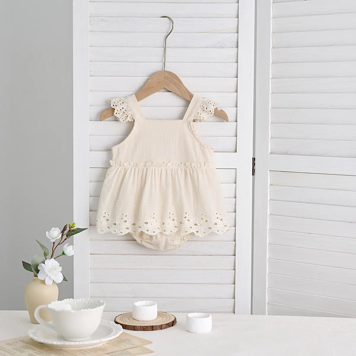 INS Summer Embroidered Lace Camisole for Infants and Young Children, Dress for Girls, Jumpsuit for Outdoor Climbing
