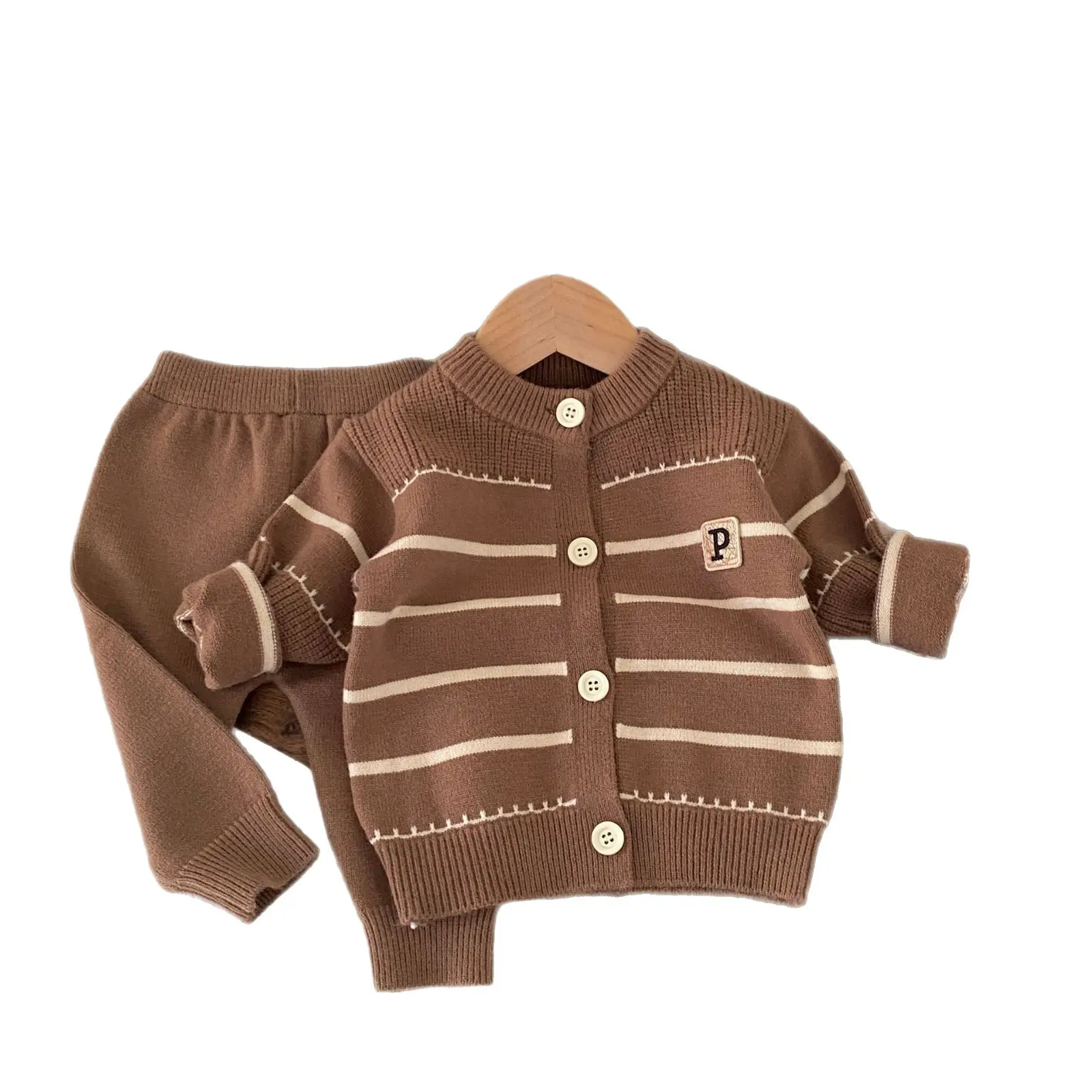 Autumn and Winter Children's Clothing Baby Sweaters Knitted Cardigans Set Boys and Girls Korean Version Striped Warm 2-piece Set
