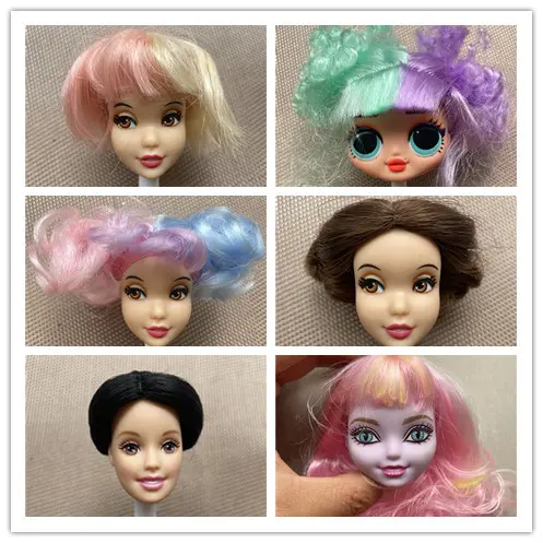 Colorful Small 1/6 Doll Wig High Quality DIY Doll Dressing Parts Black Green Pink Purple Doll Hair Wig Bald Doll Head Decoration
