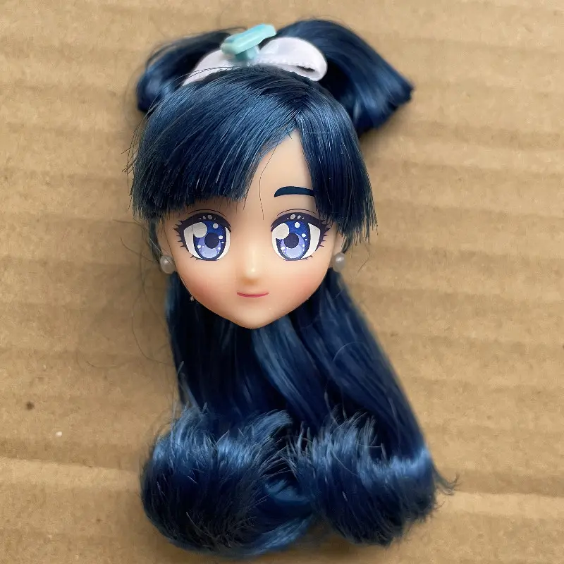 Licca 3D Head Planted Hair Braid BOBO Blue Hair Toy Cartoon Doll Girls DIY Dressing Hair Toys Collection Cute Doll Head