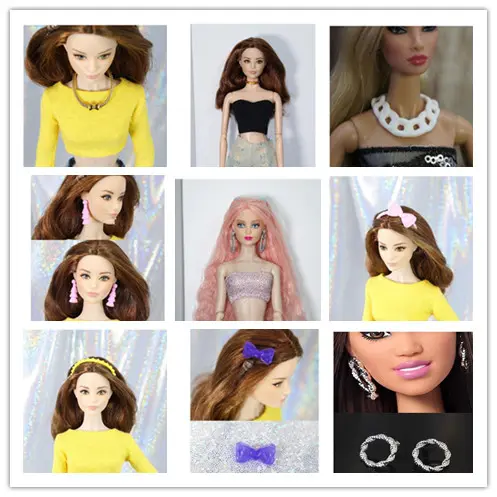 Original Babi Doll Crown Hair Bangs Earings Bracelets Necklace Bags Hats Labtop for Fashion 1/6 ST/FR/BABI Dolls Accessories