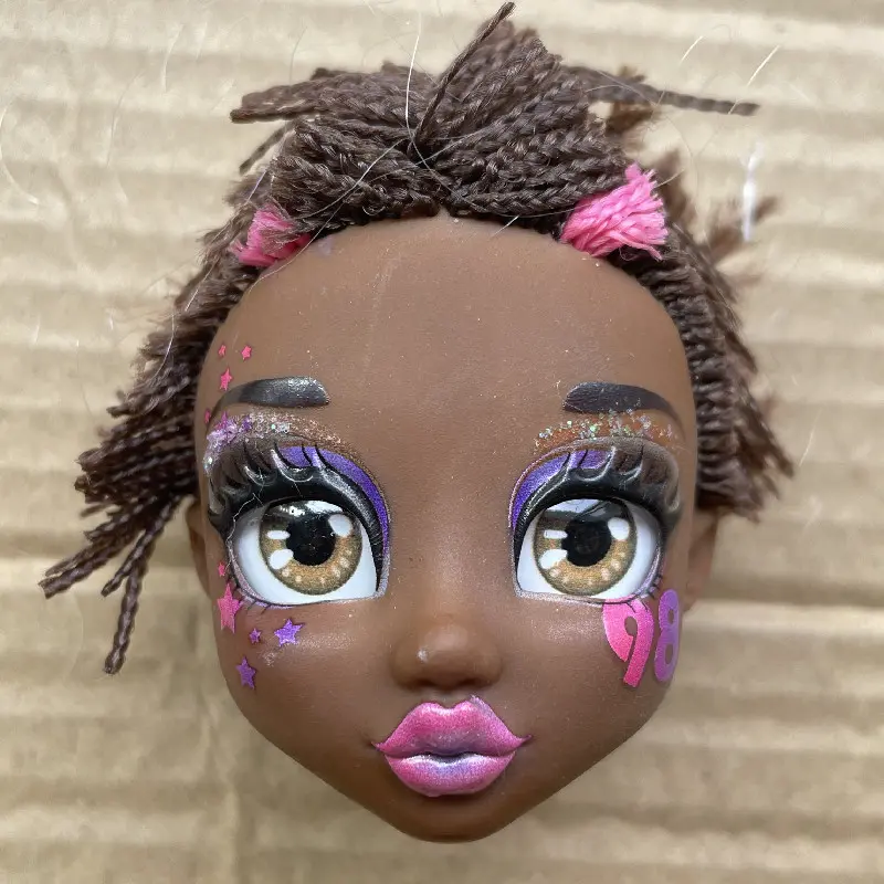 Colorful Hair Doll Heads With Sparkly Glass Eyes Girl Collection Doll Parts Gold Purple Blue White Hair Doll Heads Accessories