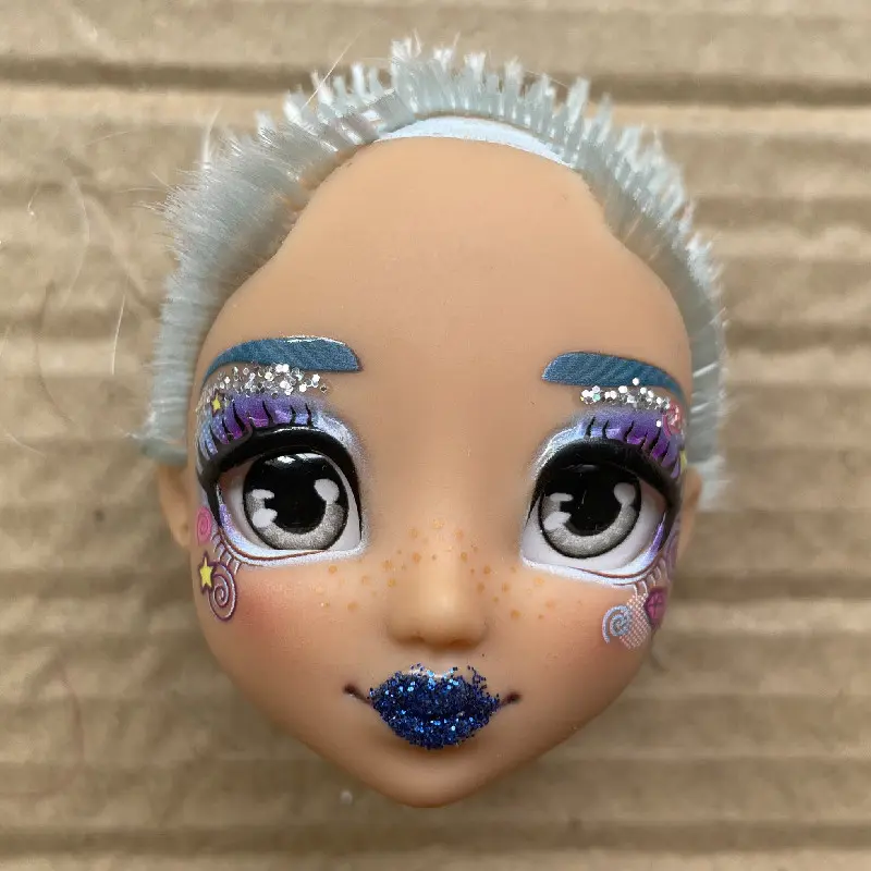 Colorful Hair Doll Heads With Sparkly Glass Eyes Girl Collection Doll Parts Gold Purple Blue White Hair Doll Heads Accessories