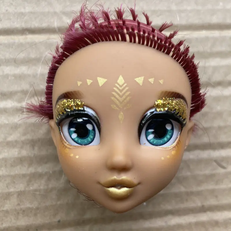 Colorful Hair Doll Heads With Sparkly Glass Eyes Girl Collection Doll Parts Gold Purple Blue White Hair Doll Heads Accessories
