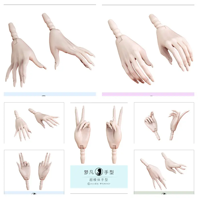 2023 MENGF Joints Movable Body Replacement Hands With Long Nails For 1/6 Super Model FR Doll Accessories Super White Skin Tone