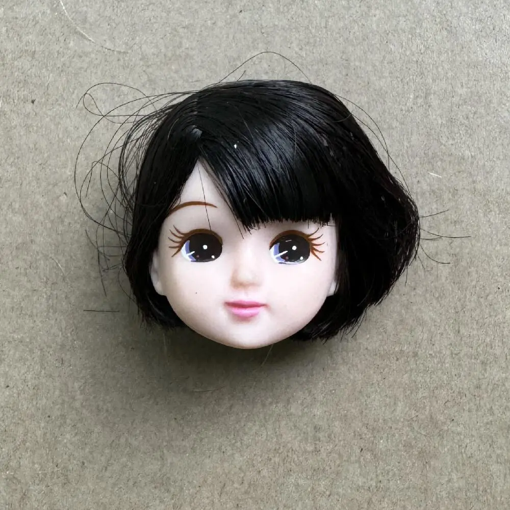 Original Licca Doll Heads Short Long Curve Hair Soft Pink Yellow Green Hair Doll Heads Boy Girl Doll Parts DIY Accessories Toy