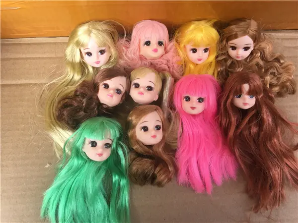 Long Hair Licca Doll Heads Short Long Curve Hair Soft Pink Yellow Green Hair Doll Heads Boy Girl Doll Parts DIY Accessories Toy