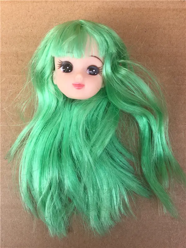 Long Hair Licca Doll Heads Short Long Curve Hair Soft Pink Yellow Green Hair Doll Heads Boy Girl Doll Parts DIY Accessories Toy