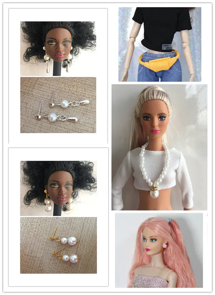 Dolls Jewellery Pearl Necklace Earrings Watches Belt bags Headphone for Toy Dolls Dress Up