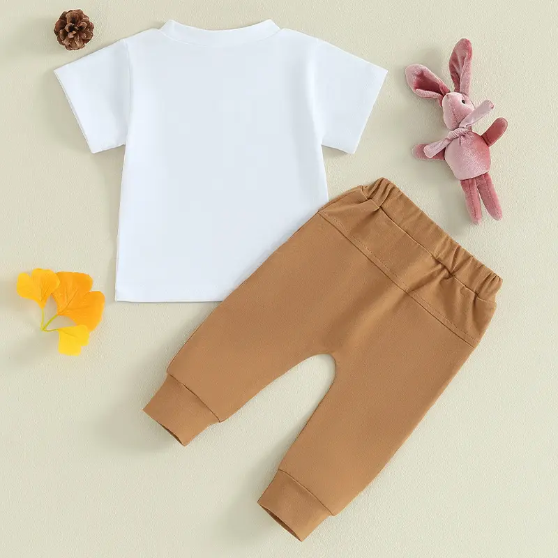 Children's Clothing 2025 Easter New Boys' Rabbit Print Short Sleeved Casual Pants Two-piece Set