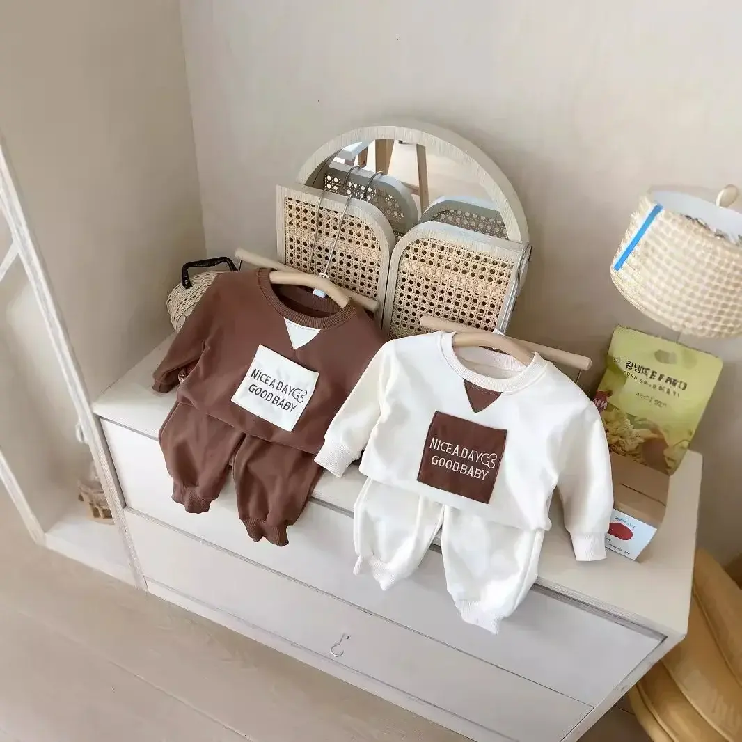 2024 autumn spring new in kids baby boys letter active clothing set 2pcs - toddler infant sweatshirts + pants 3M-4Y