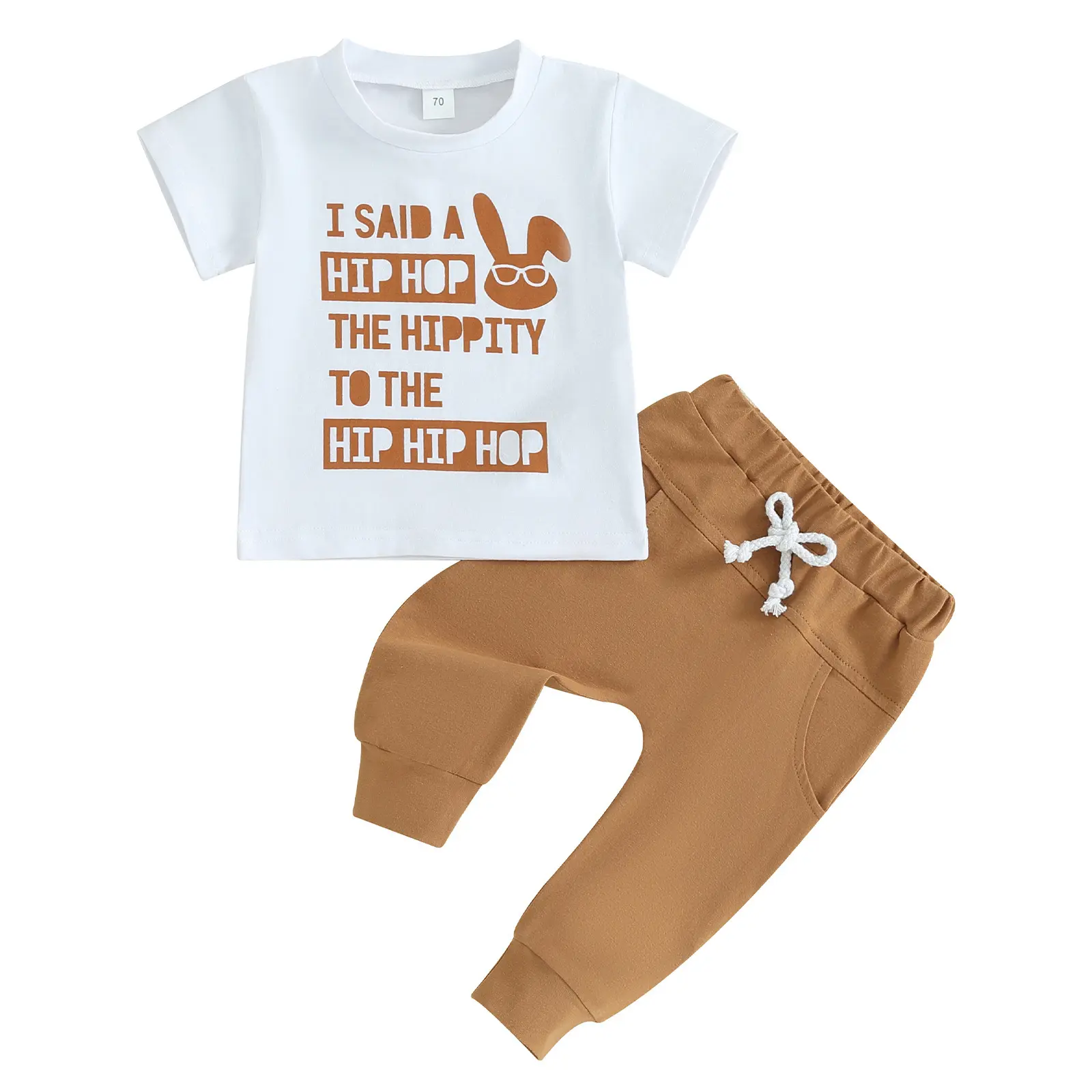 Children's Clothing 2025 Easter New Boys' Rabbit Print Short Sleeved Casual Pants Two-piece Set