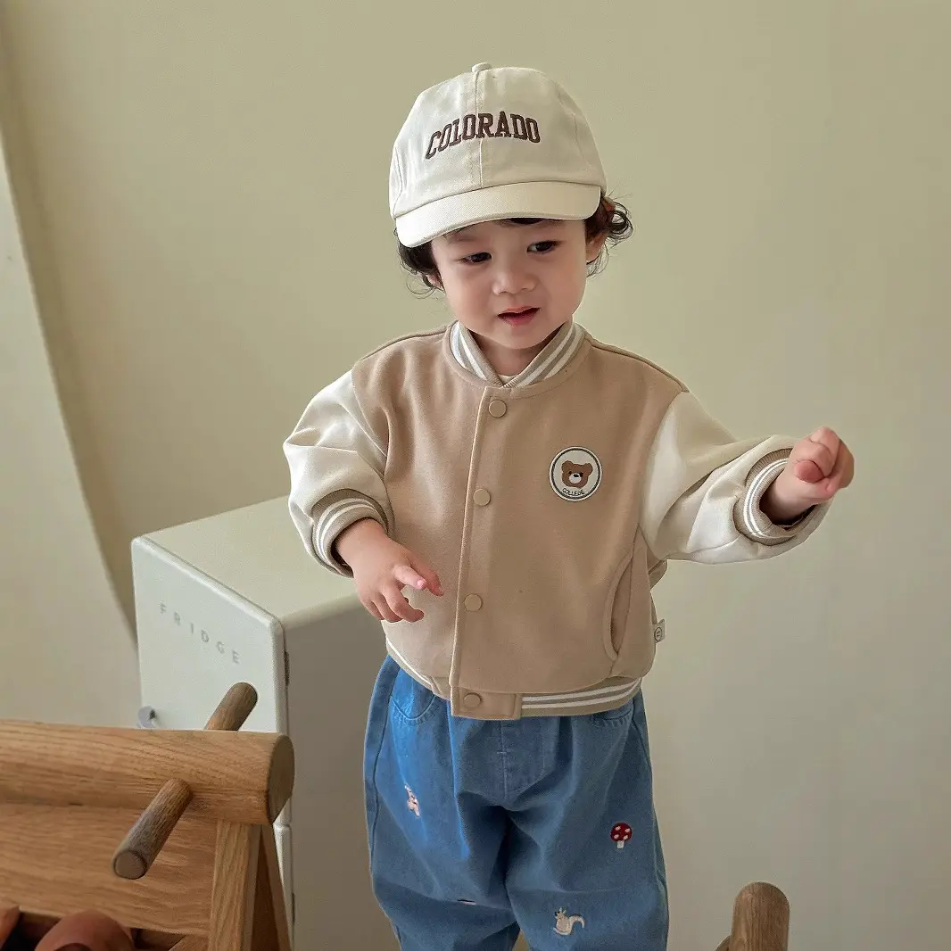 Children's Labeling Baseball Jacket 2025 New Autumn Boys' Fashion Korean Edition Splicing Coat Baby Bear Top