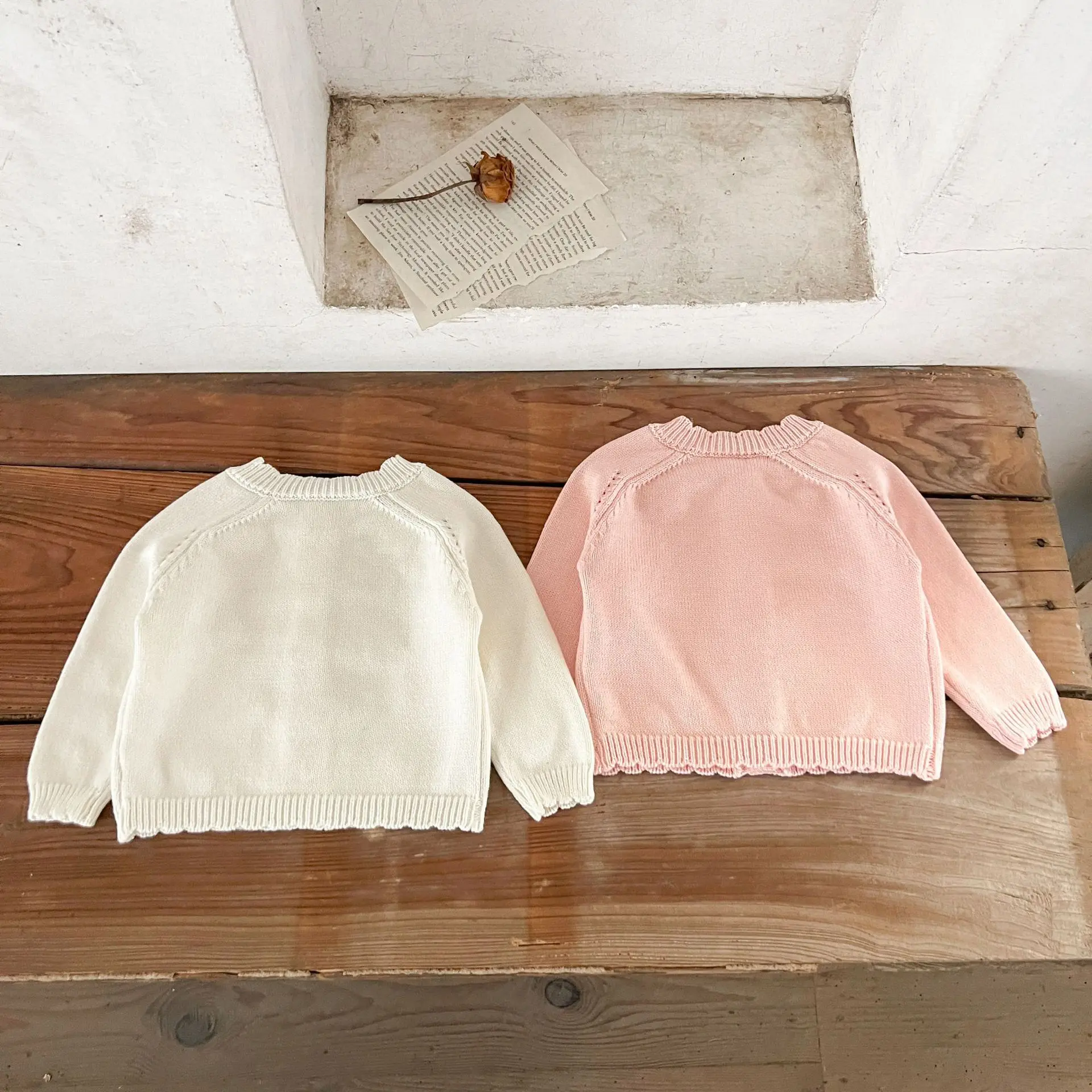 Ins Korean Version of Girls' Baby Spring and Autumn Flower Embroidery Sweater Cardigan Baby Pure Cotton Sweater Jacket