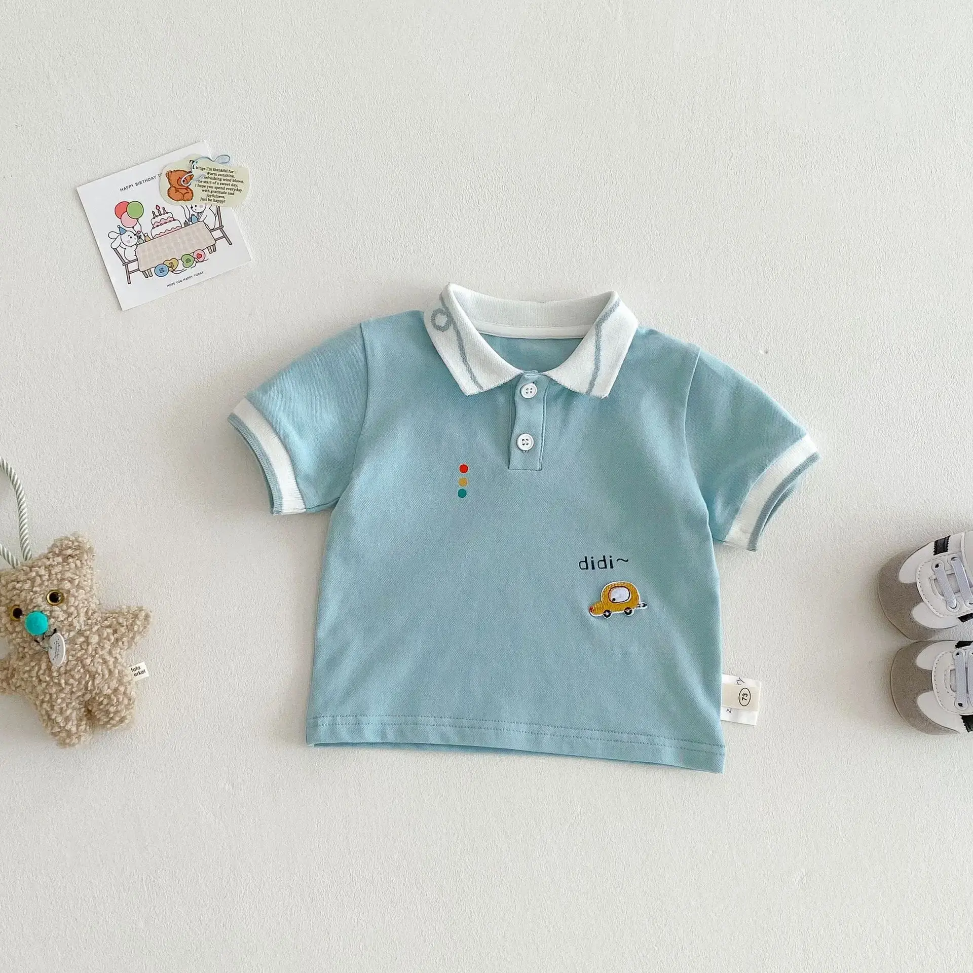 Children's Car Polo Shirt 2025 New Summer Style 0-5 Year Old Boys' Fashion Cartoon Short sleeved T-shirt Baby Summer Dress