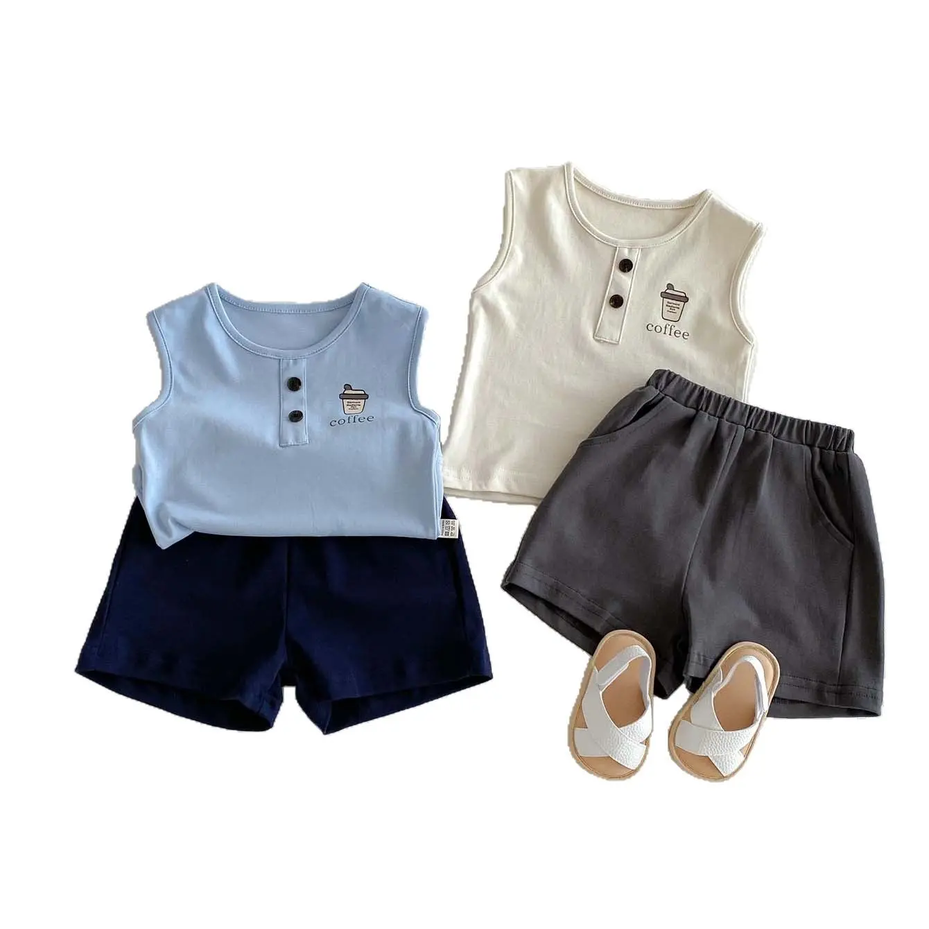 Baby Clothes, Summer Vest, Top, Shorts, Two-piece Set, Boys' Casual Sleeveless Outdoor Pure Cotton Set