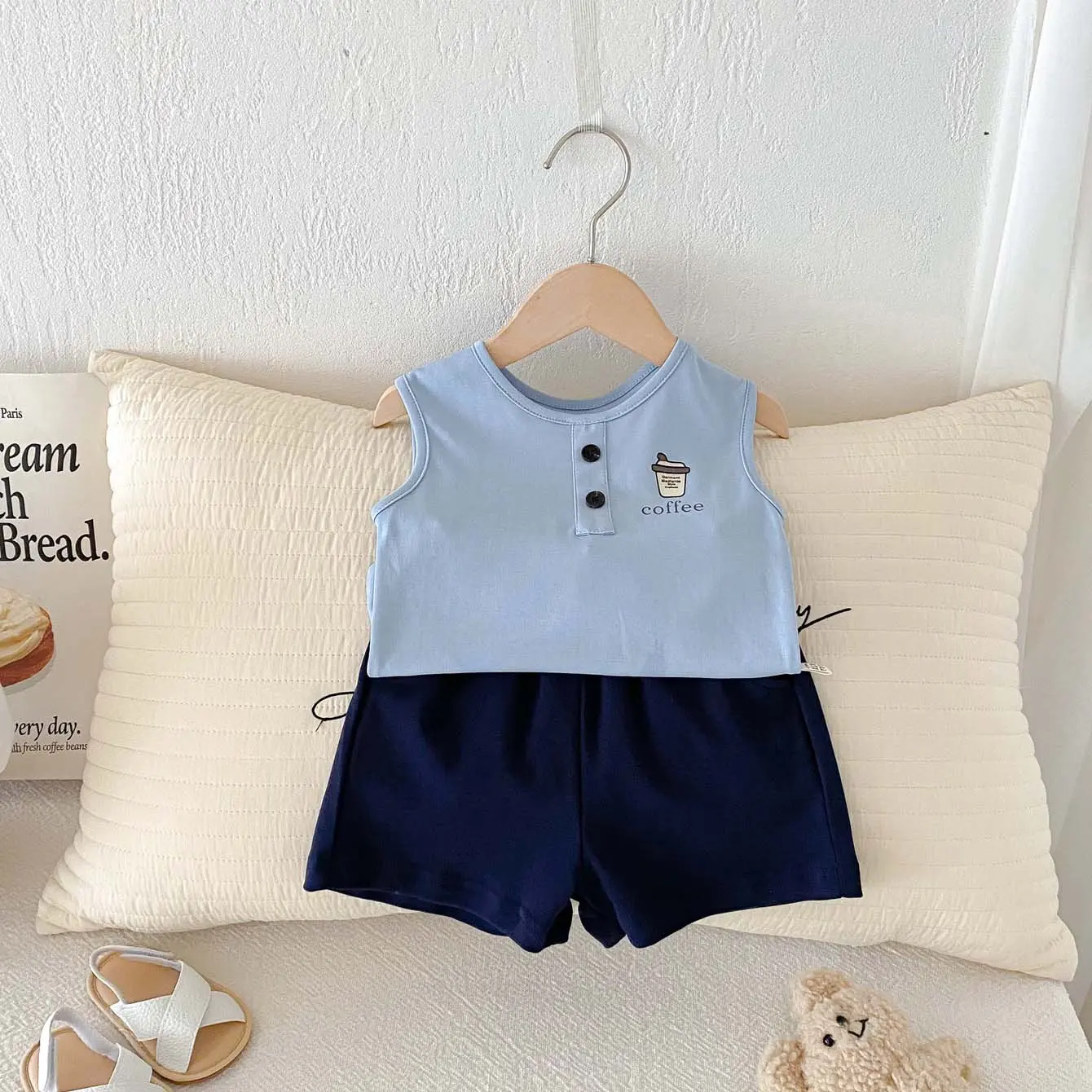 Baby Clothes, Summer Vest, Top, Shorts, Two-piece Set, Boys' Casual Sleeveless Outdoor Pure Cotton Set