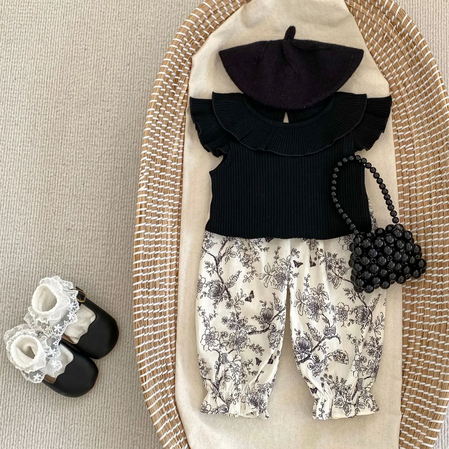 Ins Summer Girls' Casual Pants, Baby Girls' Stylish Floral Anti Mosquito Pants, Thin Breathable Leg Tied Lantern Pants
