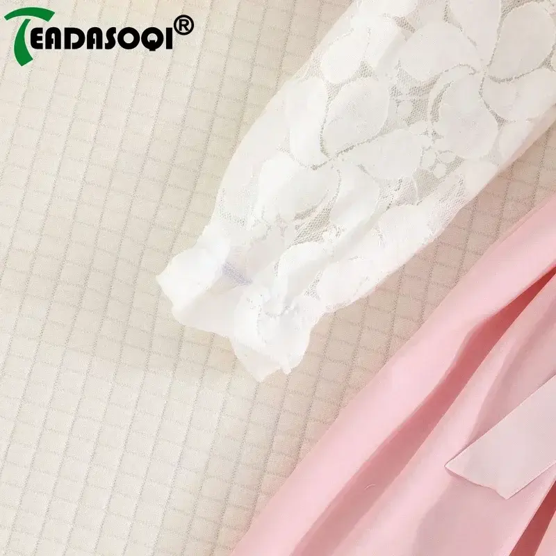 4-7Y Kids Girl Dress White Mesh Embroidery Lace Splicing Stand Collar Long-Sleeved Frilly Skirt Stylish Girls Princess Dresses
