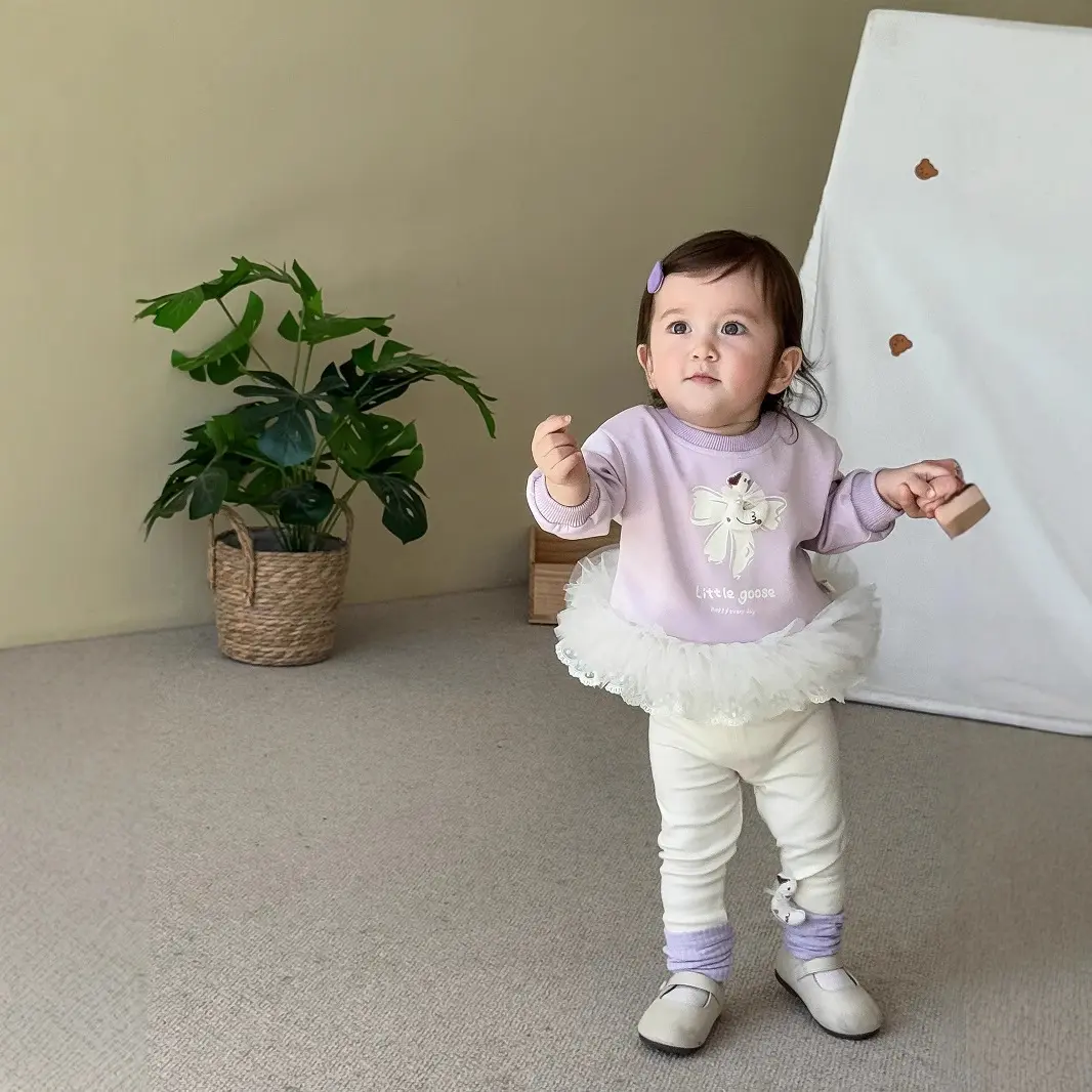 Girls' Trendy Pile Pants 2025 New Autumn Baby Korean Version Doll Splicing Leggings Children's Super Cute Pants