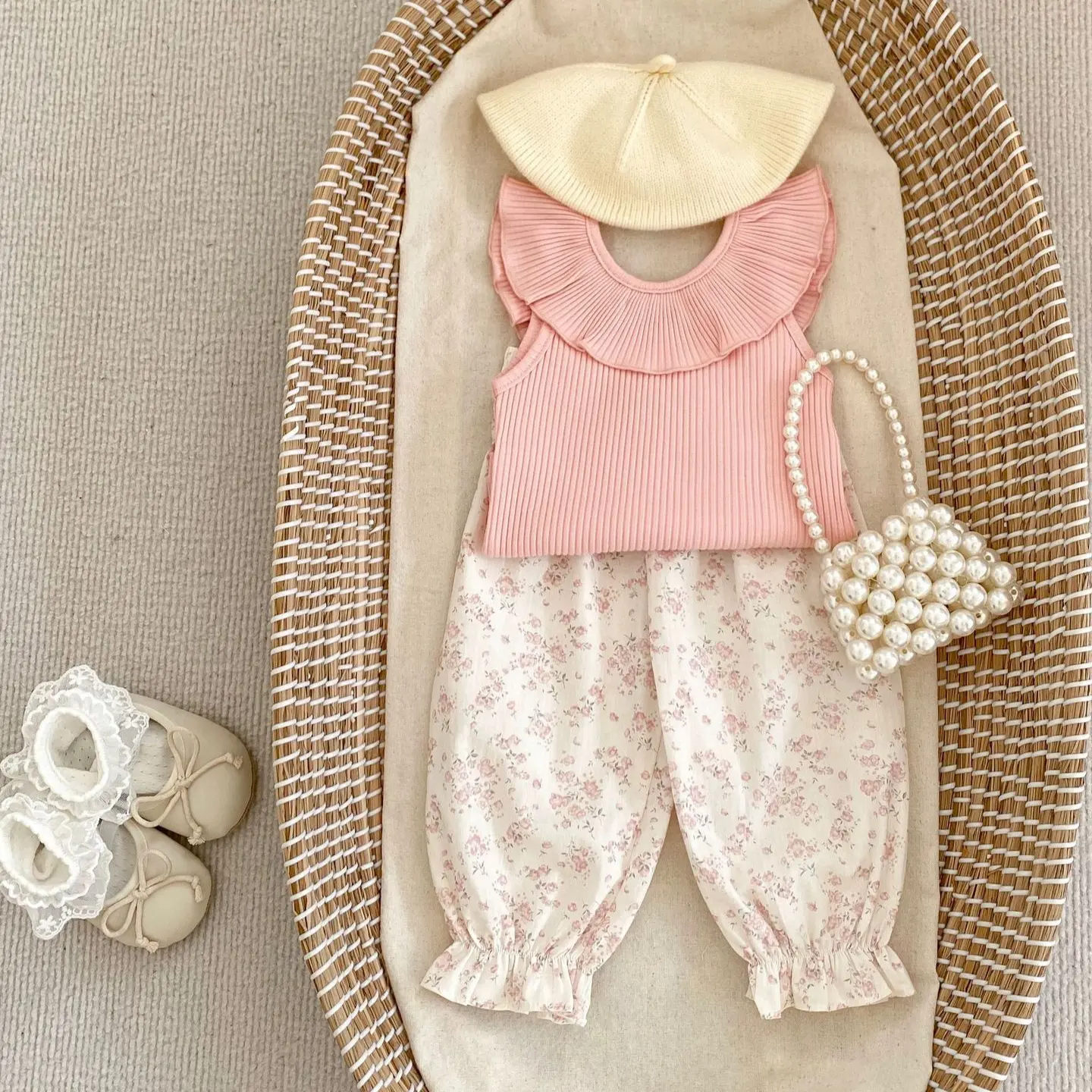 Ins Summer Girls' Casual Pants, Baby Girls' Stylish Floral Anti Mosquito Pants, Thin Breathable Leg Tied Lantern Pants