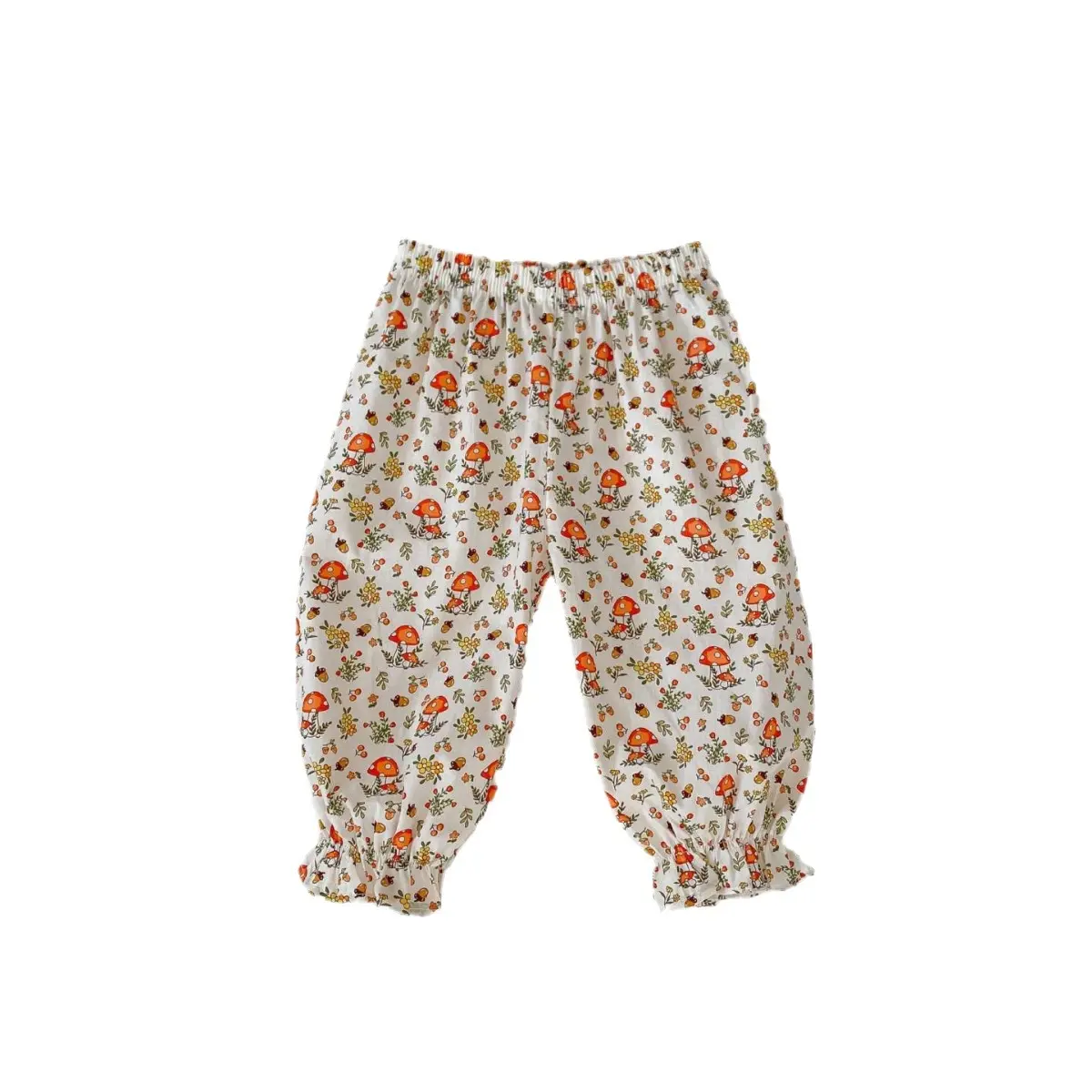 Ins Summer Girls' Casual Pants, Baby Girls' Stylish Floral Anti Mosquito Pants, Thin Breathable Leg Tied Lantern Pants
