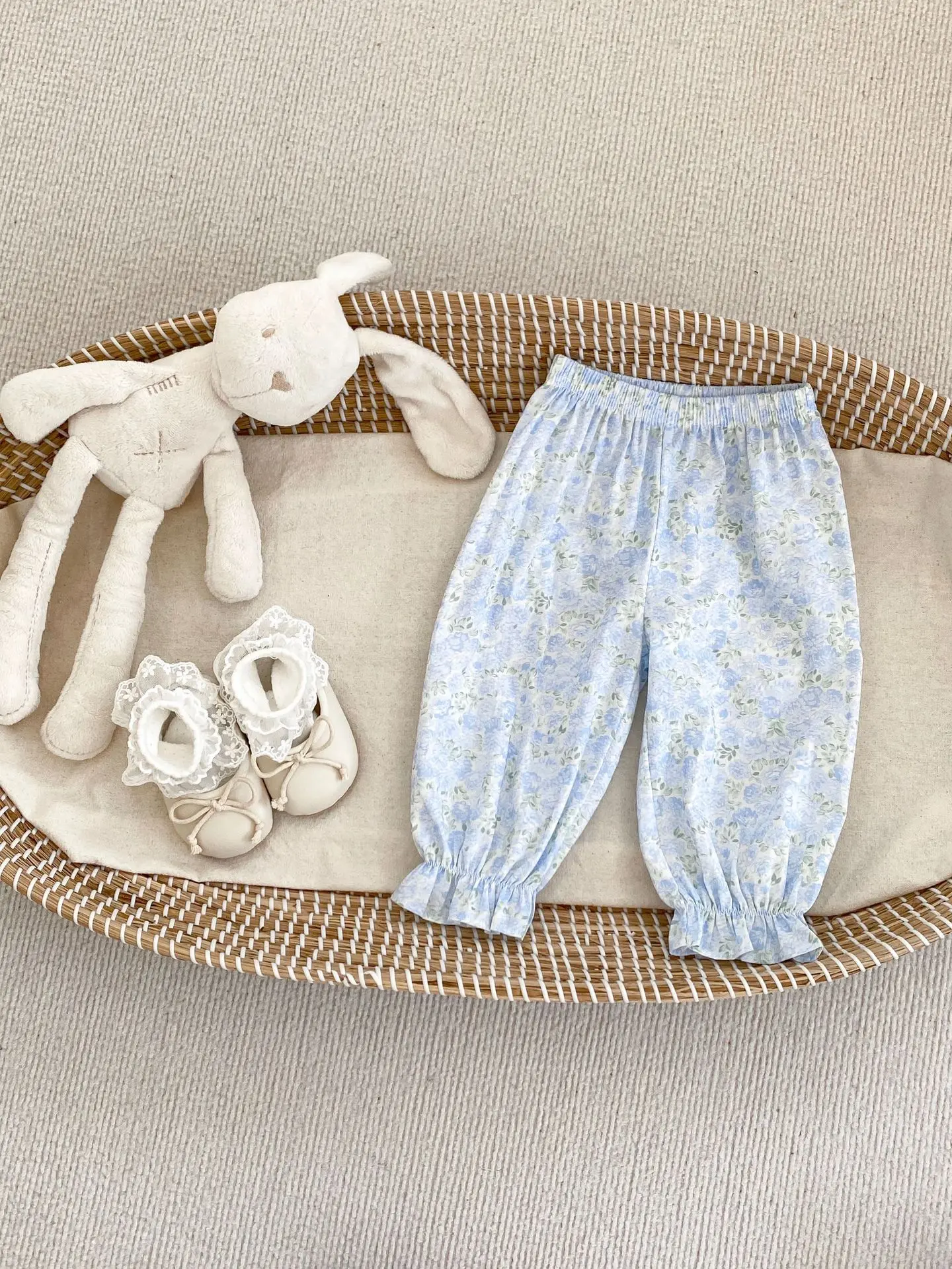 Ins Summer Girls' Casual Pants, Baby Girls' Stylish Floral Anti Mosquito Pants, Thin Breathable Leg Tied Lantern Pants