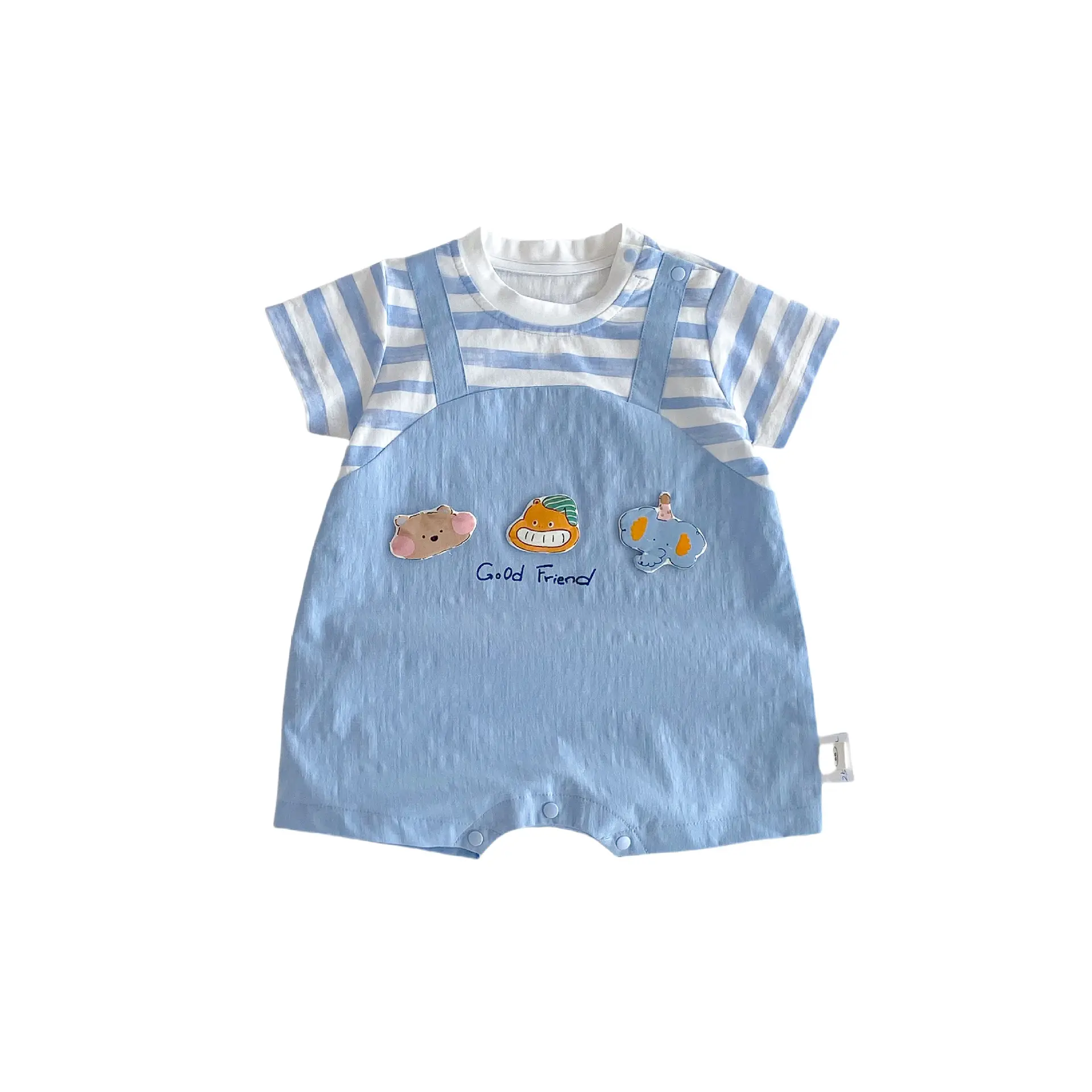 Baby Fake Two-piece Crawling Suit 2025 New Baby Korean Version Striped Jumpsuit Trendy Newborn 3D Cartoon Clothes
