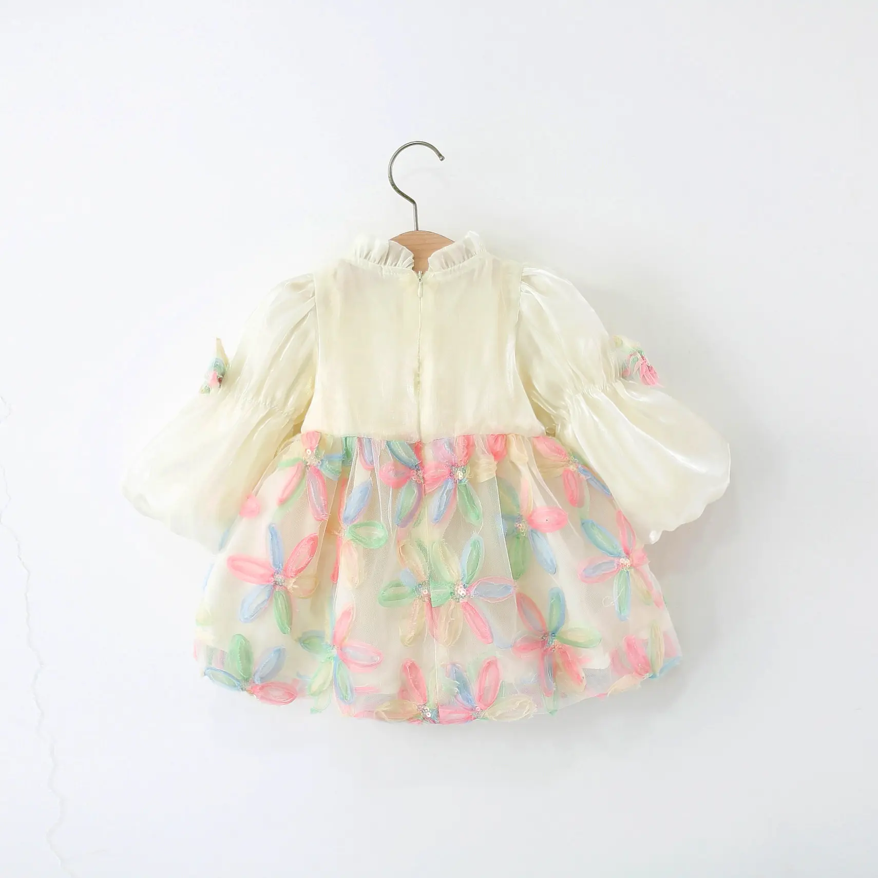 2025 Girls' Spring/Autumn Fashion: Flowery A-Line Princess Dress with Sweet, Long Sleeves for Elegant Kids’ Style!