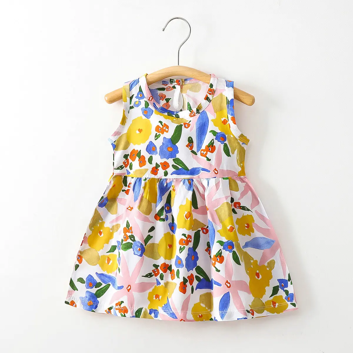 Holiday Style Children's Clothing Summer Style Children's Girls' Cotton Vest Dress Baby Thin Artificial Cotton Floral Skirt