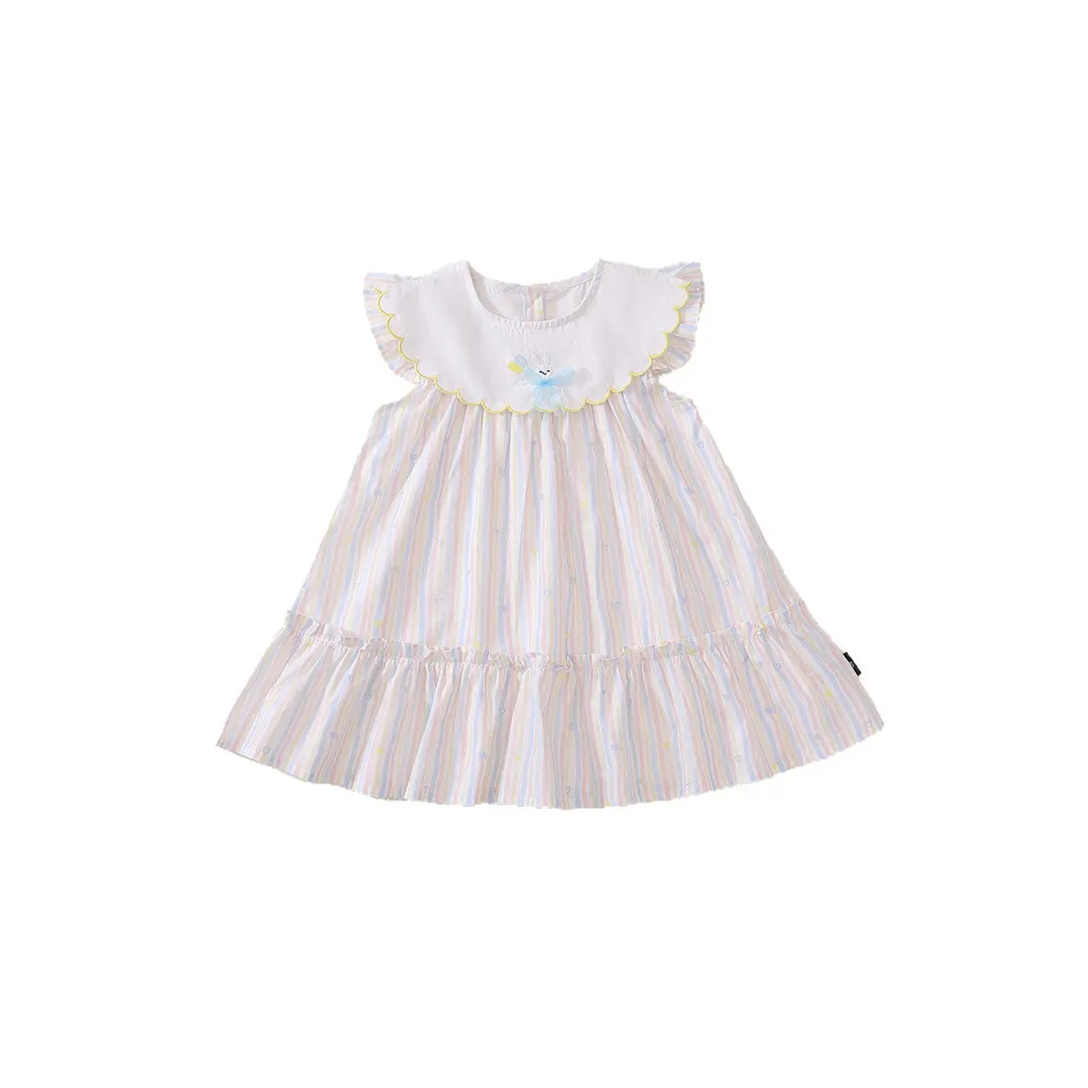 Girls' Striped Embroidered Dress 2025 New Summer Baby Korean Version Cute Little Flying Sleeve Princess Dress