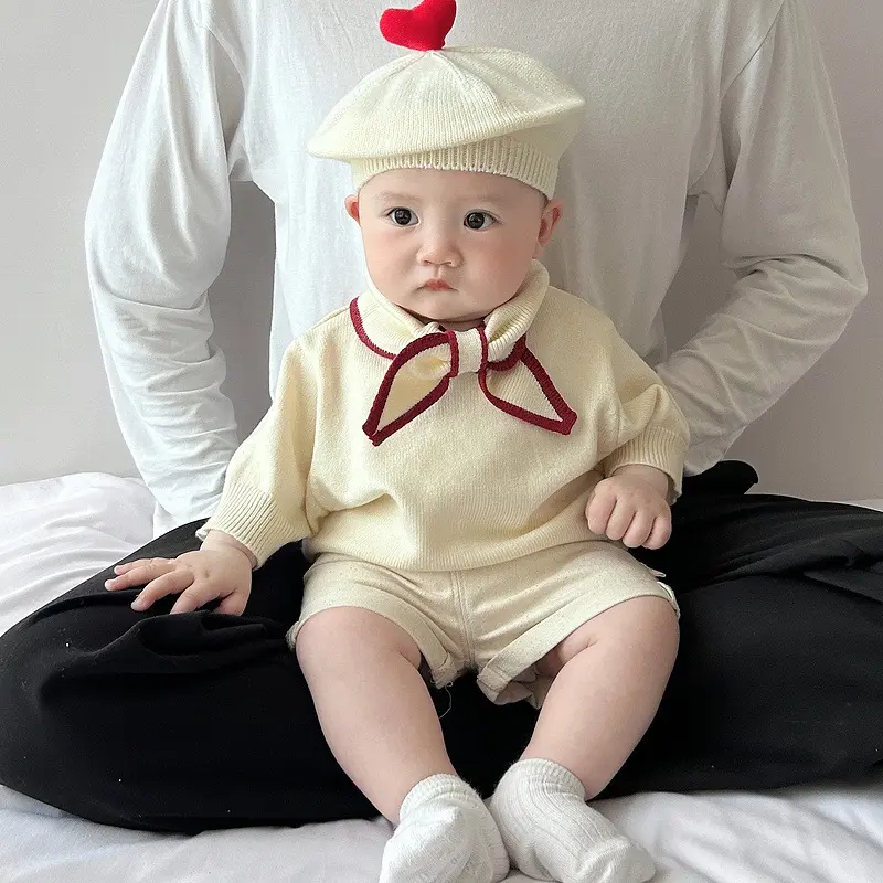 Ins Boys' Bow Tie Short Sleeve 2025 New Fashionable Baby Thin Knitted T-shirt Baby Fashion Bow Top