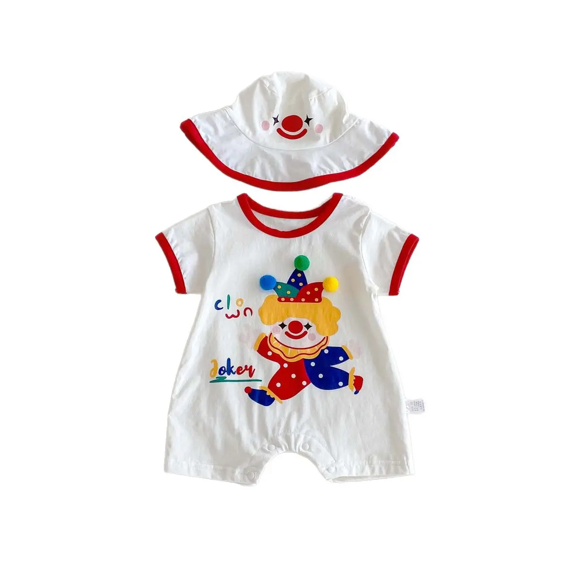 Baby Boy's Summer Clothes, Thin Cartoon Clown Short Sleeved Crawling Clothes, Baby Jumpsuit for Going Out Romper Sending Hats
